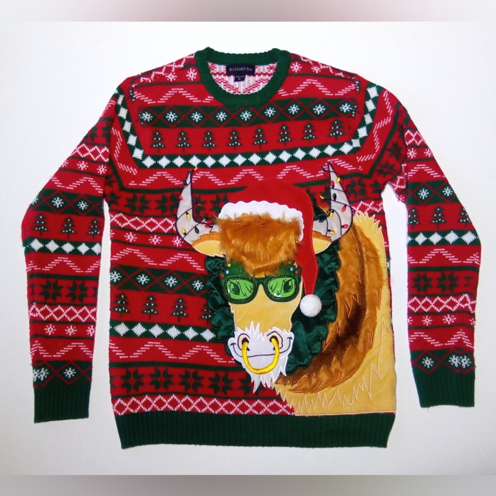 Ugly Ugly Size M Christmas Sweater with Wacky Bull Design